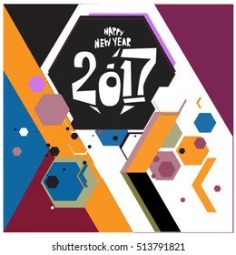 Happy New Year 2017 background. Calendar cover template. Colorful & Modern memphis style background. Greeting card vector illustration.