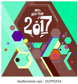 Happy New Year 2017 background. Calendar cover template. Colorful & Modern memphis style background. Greeting card vector illustration.