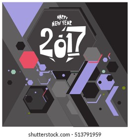 Happy New Year 2017 background. Calendar cover template. Colorful & Modern memphis style background. Greeting card vector illustration.