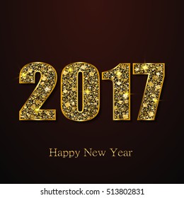 Happy New Year 2017. Background with gold sparkling texture. Vector Illustration