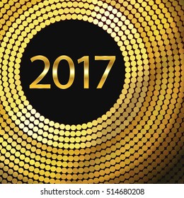 Happy New Year 2017. Background with gold sparkling texture. Vector Illustration