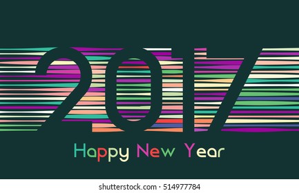 Happy New Year 2017 background. Calendar decoration in line. Colorful greeting card. Vector illustration eps10