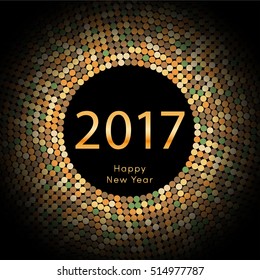 Happy New Year 2017 background. Gold greeting card. Vector illustration eps10