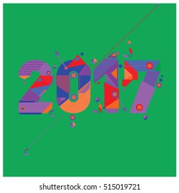 Happy New Year 2017 background. Calendar cover template. Colorful & Modern memphis style background. Greeting card vector illustration.