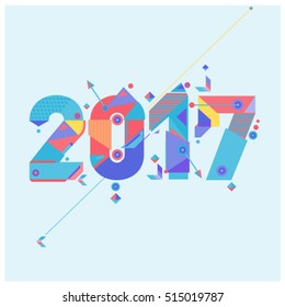 Happy New Year 2017 background. Calendar cover template. Colorful & Modern memphis style background. Greeting card vector illustration.