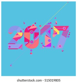 Happy New Year 2017 background. Calendar cover template. Colorful & Modern memphis style background. Greeting card vector illustration.