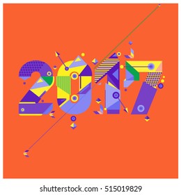 Happy New Year 2017 background. Calendar cover template. Colorful & Modern memphis style background. Greeting card vector illustration.