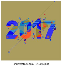 Happy New Year 2017 background. Calendar cover template. Colorful & Modern memphis style background. Greeting card vector illustration.