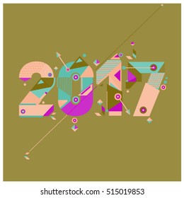 Happy New Year 2017 background. Calendar cover template. Colorful & Modern memphis style background. Greeting card vector illustration.