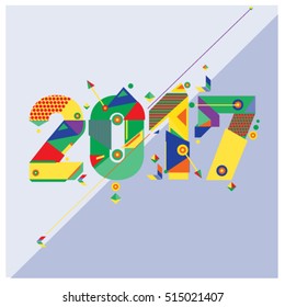 Happy New Year 2017 background. Calendar cover template. Colorful & Modern memphis style background. Greeting card vector illustration.