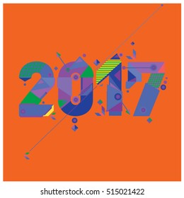 Happy New Year 2017 background. Calendar cover template. Colorful & Modern memphis style background. Greeting card vector illustration.