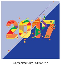 Happy New Year 2017 background. Calendar cover template. Colorful & Modern memphis style background. Greeting card vector illustration.