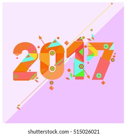 Happy New Year 2017 background. Calendar cover template. Colorful & Modern memphis style background. Greeting card vector illustration.