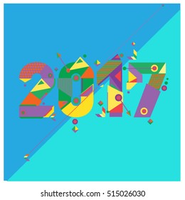 Happy New Year 2017 background. Calendar cover template. Colorful & Modern memphis style background. Greeting card vector illustration.