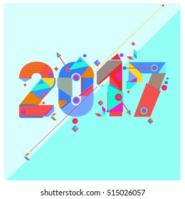 Happy New Year 2017 background. Calendar cover template. Colorful & Modern memphis style background. Greeting card vector illustration.
