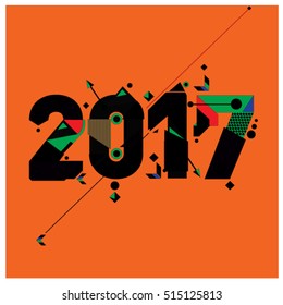 Happy New Year 2017 background. Calendar cover template. Colorful & Modern memphis style background. Greeting card vector illustration.