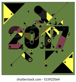 Happy New Year 2017 background. Calendar cover template. Colorful & Modern memphis style background. Greeting card vector illustration.