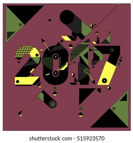 Happy New Year 2017 background. Calendar cover template. Colorful & Modern memphis style background. Greeting card vector illustration.