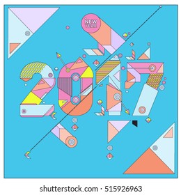 Happy New Year 2017 background. Calendar cover template. Colorful & Modern memphis style background. Greeting card vector illustration.