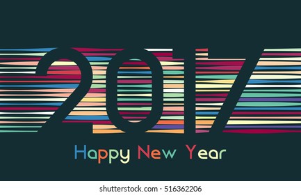 Happy New Year 2017 background. New Year 2017 calendar decoration in line. Colorful New Year 2017 greeting card. Vector new year illustration eps10