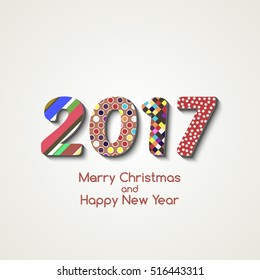 Happy New Year 2017 background. Calendar decoration in line, dot. Colorful lettering greeting card. Template poster. Vector illustration eps10