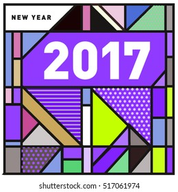 Happy New Year 2017 background. Calendar cover template. Colorful & Modern memphis style background. Greeting card vector illustration.