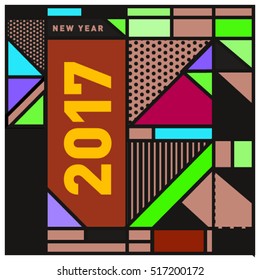 Happy New Year 2017 background. Calendar cover template. Colorful & Modern memphis style background. Greeting card vector illustration.