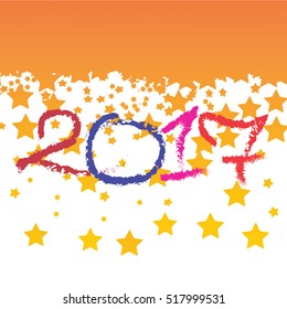 Happy New Year 2017 background. Calendar template. Colorful, hand drawn paper typeface on celebration background. Greeting card. Vector illustration.