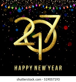 Happy New Year 2017 background with garland. Vector illustration