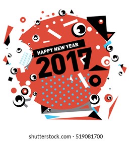 Happy New Year 2017 background. Calendar cover template. Colorful & Modern memphis style background. Greeting card vector illustration.