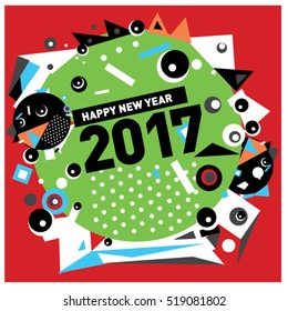 Happy New Year 2017 background. Calendar cover template. Colorful & Modern memphis style background. Greeting card vector illustration.