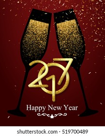 Happy New Year 2017 background with glasses of champagne. Vector illustration eps 10 format.