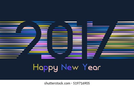 Happy New Year 2017 background. Calendar decoration in line. Colorful greeting card. Vector illustration eps10