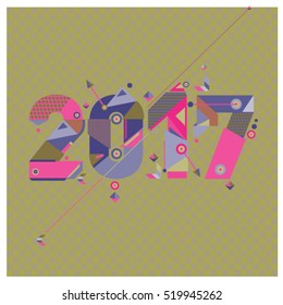 Happy New Year 2017 background. Calendar cover template. Colorful & Modern memphis style background. Greeting card vector illustration.