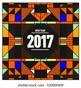 Happy New Year 2017 background. Calendar cover template. Colorful & Modern memphis style background. Greeting card vector illustration.