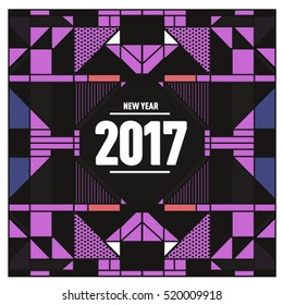 Happy New Year 2017 background. Calendar cover template. Colorful & Modern memphis style background. Greeting card vector illustration.