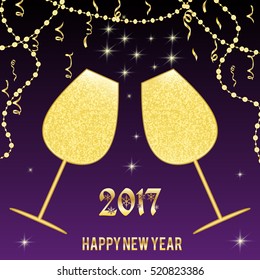 Happy New Year 2017 background with glasses of champagne. Vector illustration