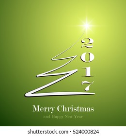 Happy New Year 2017 background. Calendar decoration. Greeting green card. Template white Christmas tree for yor design. Vector illustration eps10