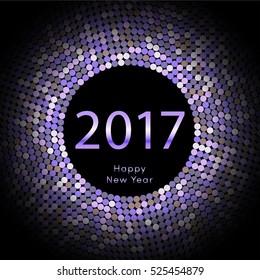 Happy New Year 2017 background. Calendar decoration. Greeting violet card. Circle template for the year of rooster. Vector illustration eps10