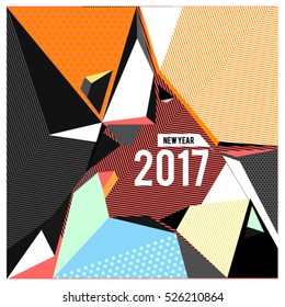 Happy New Year 2017 background. Calendar cover template. Colorful Modern memphis & geometric style background. Greeting card vector illustration.