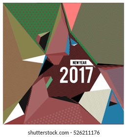 Happy New Year 2017 background. Calendar cover template. Colorful Modern memphis & geometric style background. Greeting card vector illustration.