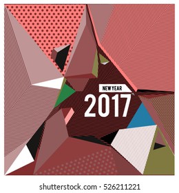 Happy New Year 2017 background. Calendar cover template. Colorful Modern memphis & geometric style background. Greeting card vector illustration.
