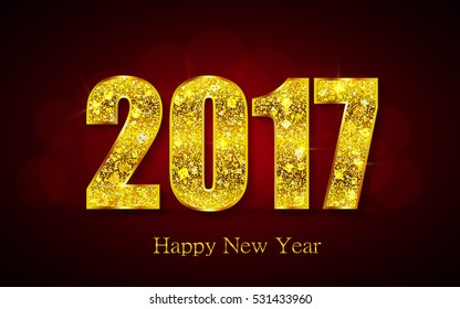 Happy New Year 2017. Background with gold sparkling texture. Vector Illustration