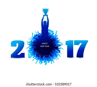 Happy New Year 2017 background from the champion and cheering people 