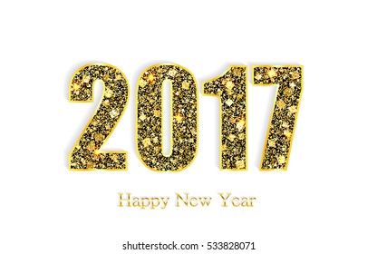 Happy New Year 2017. Background with gold sparkling texture. Vector Illustration