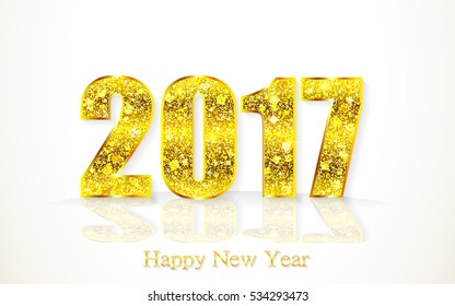 Happy New Year 2017. Background with gold sparkling texture. Vector Illustration