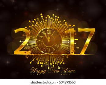 Happy New Year 2017. Background with gold sparkling texture. Vector Illustration