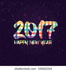 Happy New Year 2017 background. Calendar template. Colorful typography on celebration background. Greeting card. New Year party poster vector illustration.