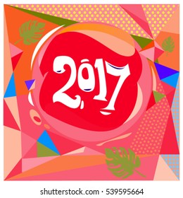 Happy New Year 2017 background. Calendar cover template. Colorful & Modern memphis style background. Greeting card vector illustration.