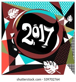 Happy New Year 2017 background. Calendar cover template. Colorful & Modern memphis style background. Greeting card vector illustration.